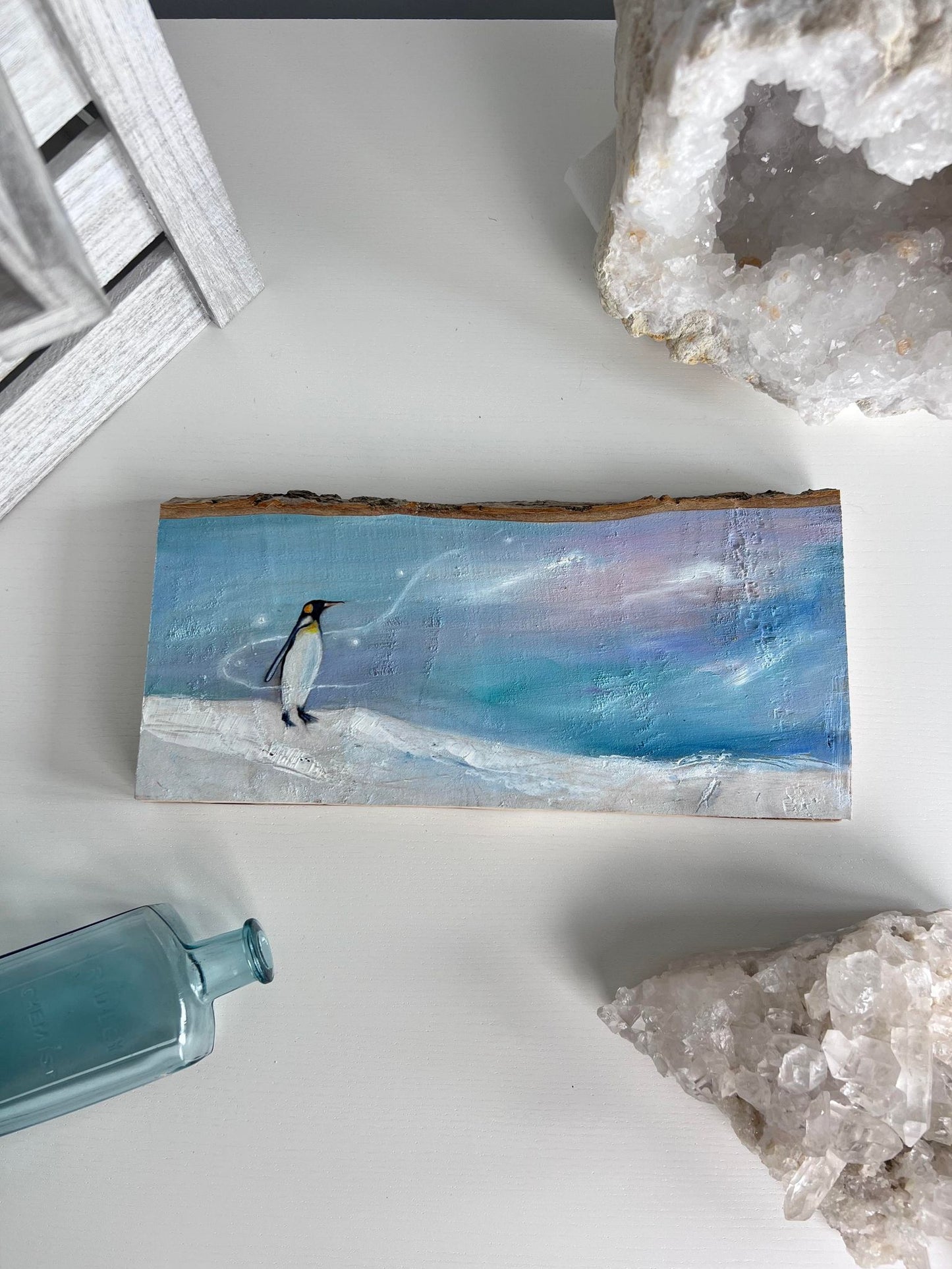 Snowy Penguin Painting on Wood