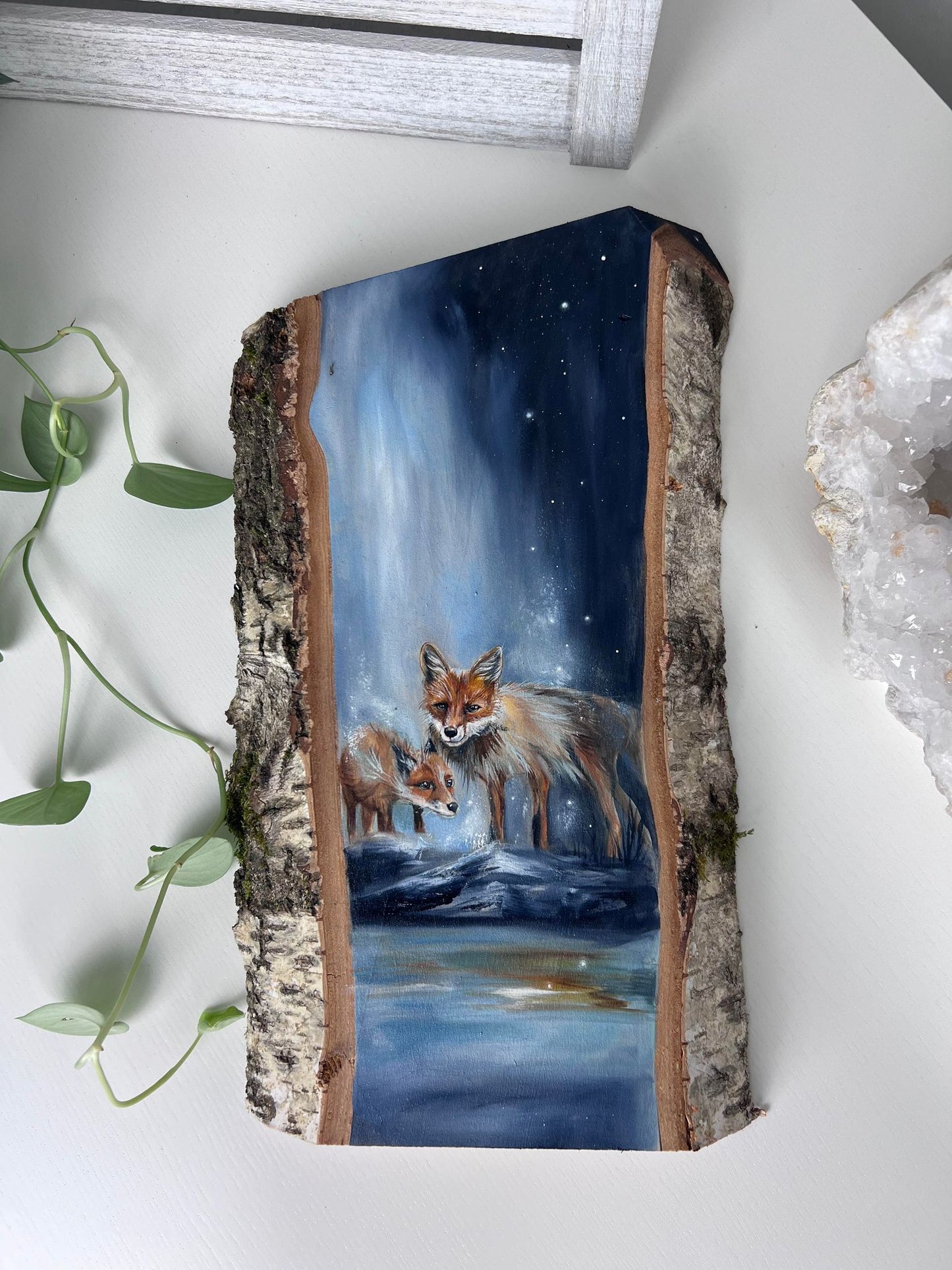 Foxes Painting on Wood