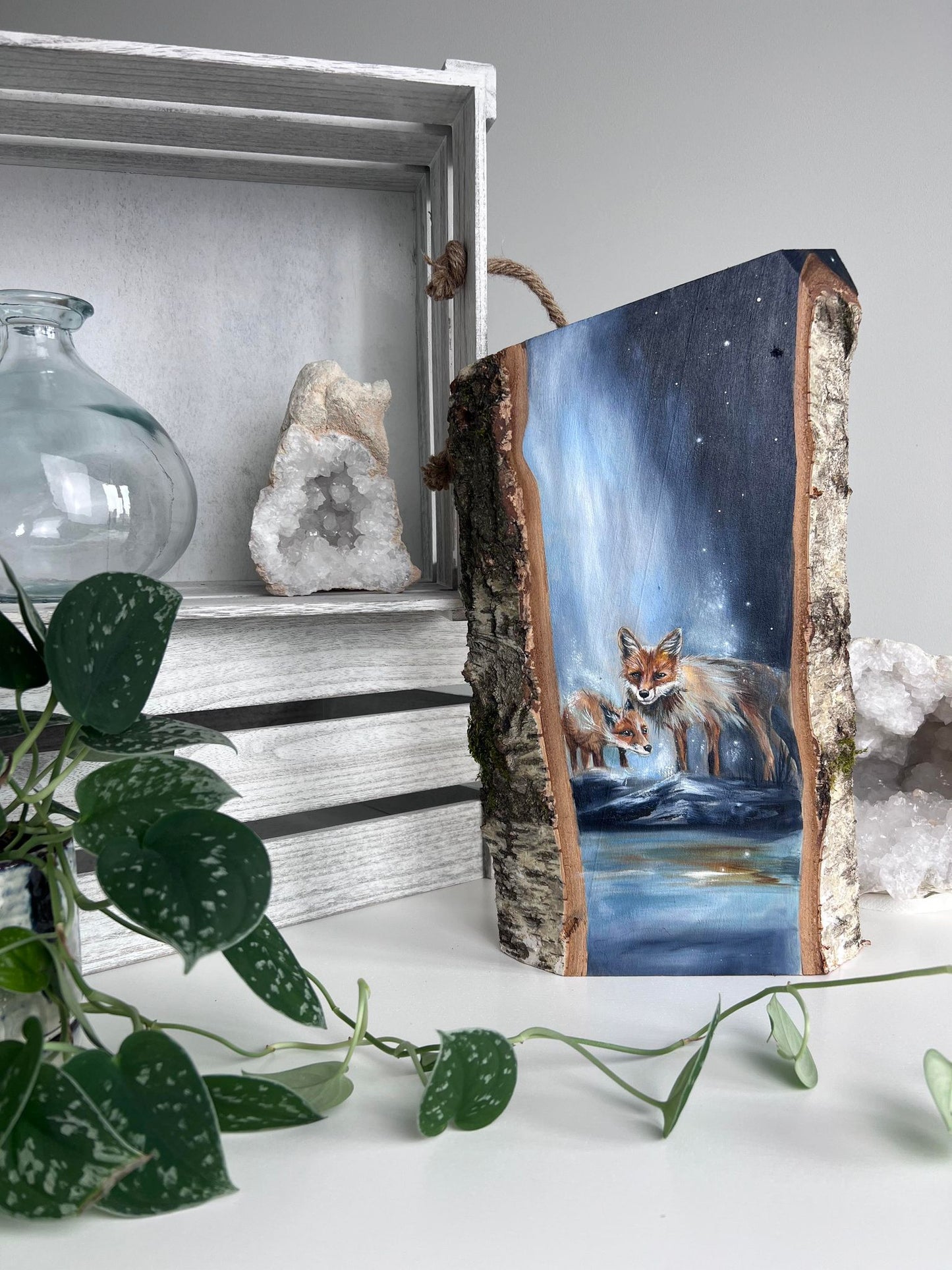 Foxes Painting on Wood