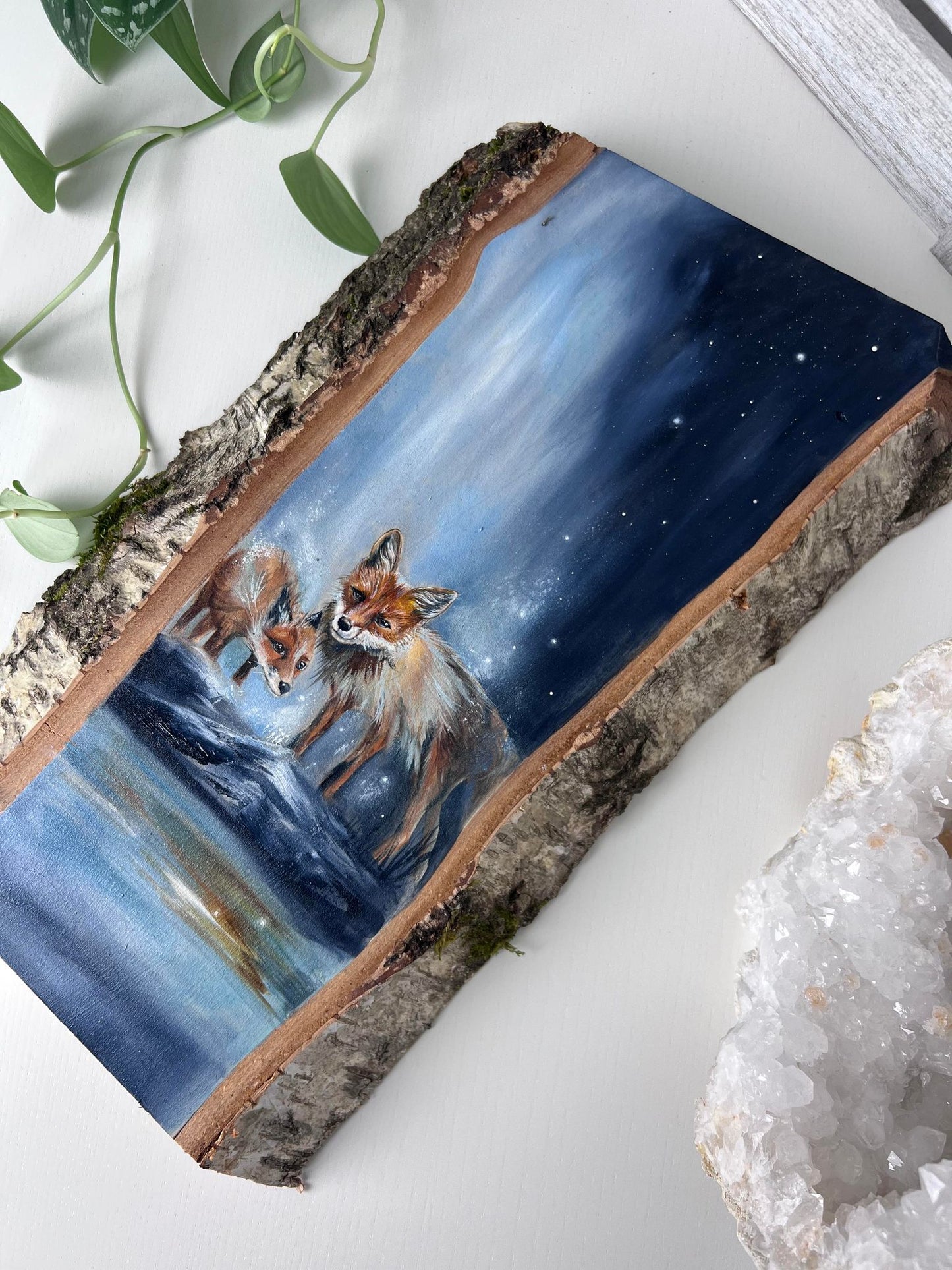 Foxes Painting on Wood