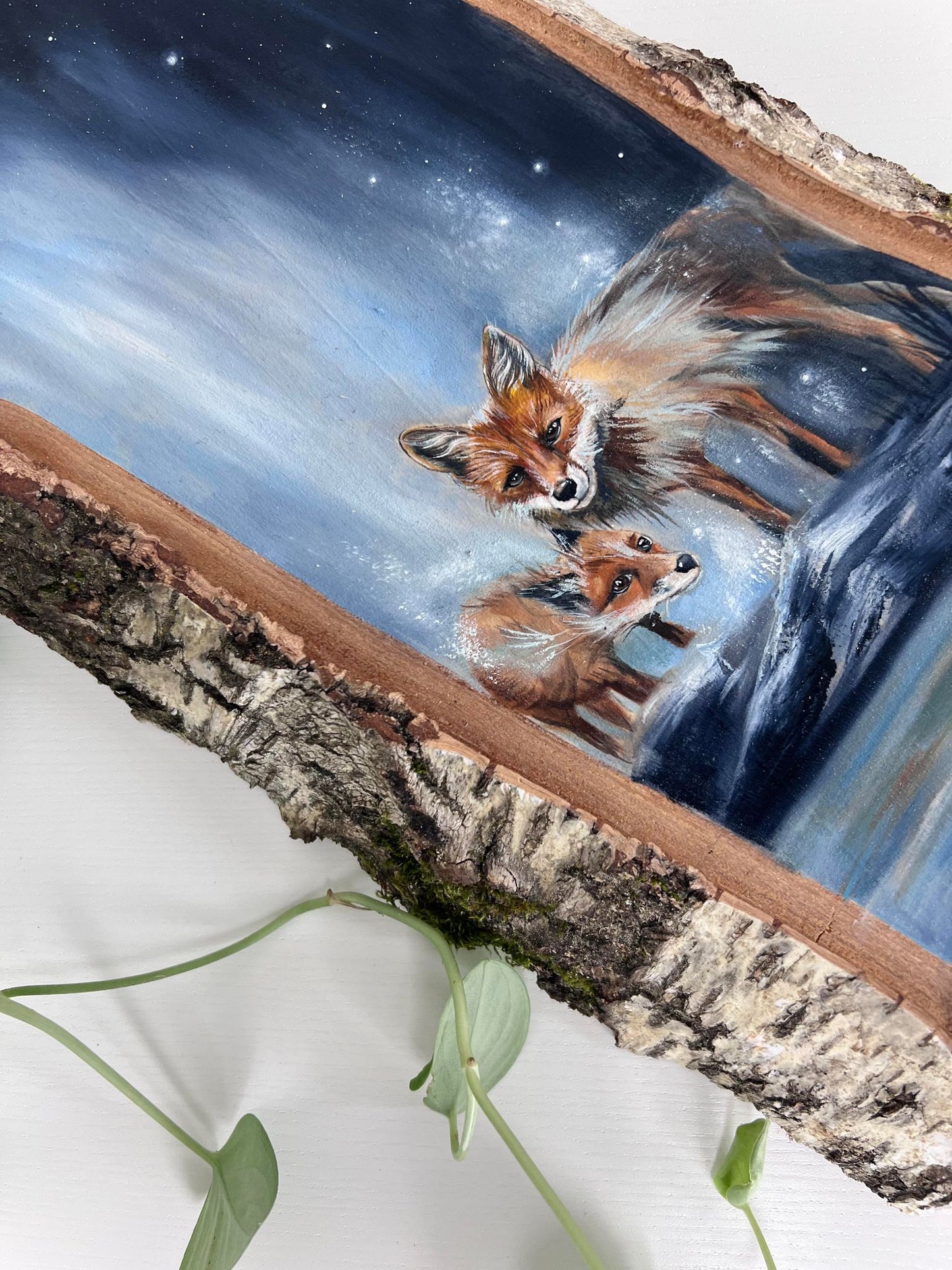 Foxes Painting on Wood