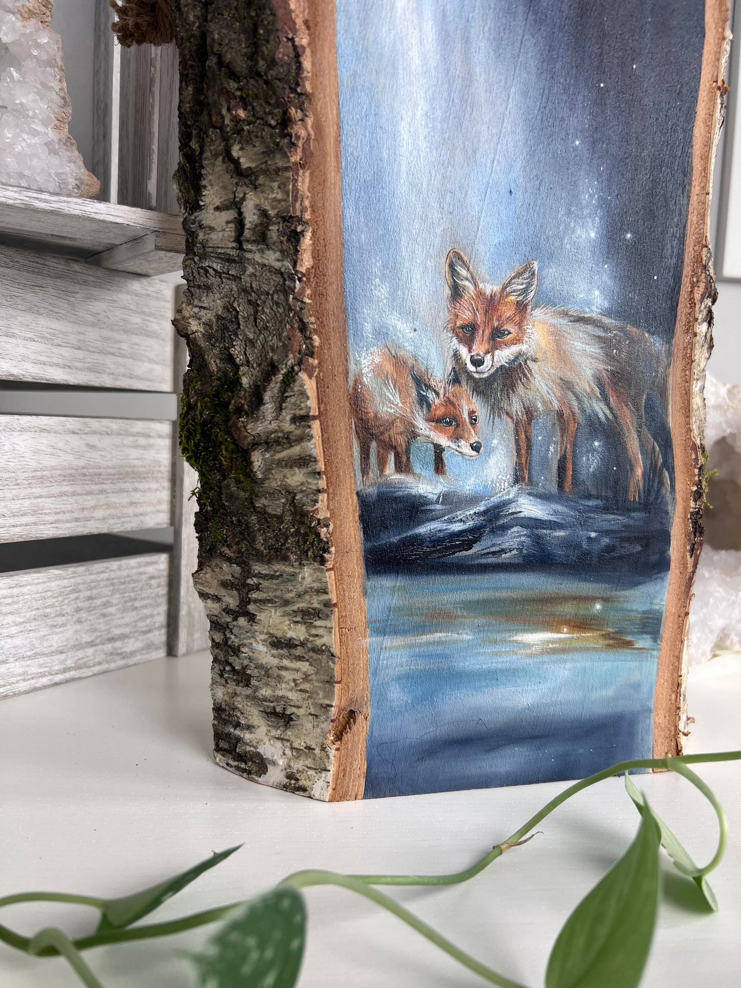 Foxes Painting on Wood