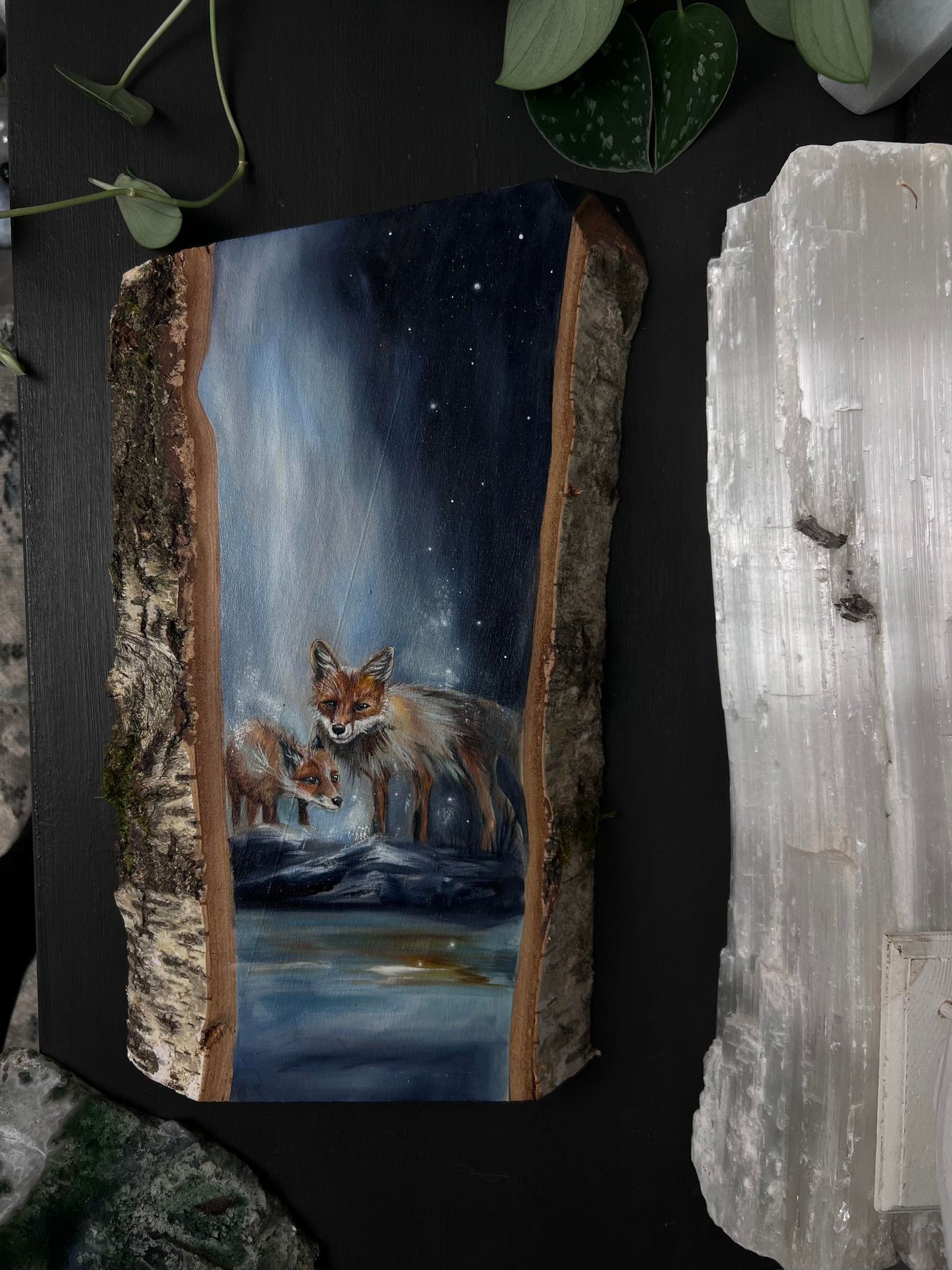 Foxes Painting on Wood