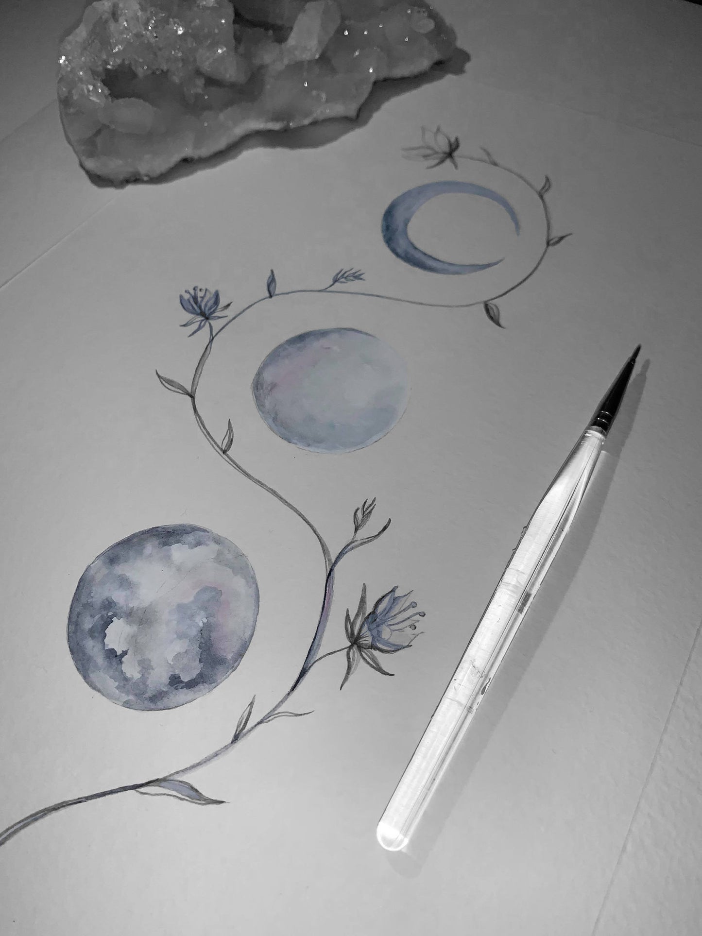 'Floral Moon' Painting on Paper